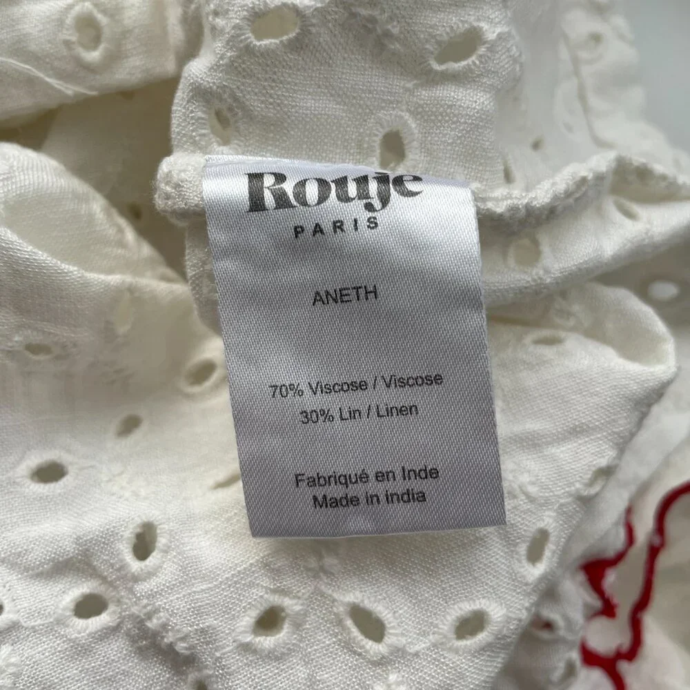 Rouje Paris Aneth White Eyelet Button Shirt Blouse Top - Picture 6 of 8